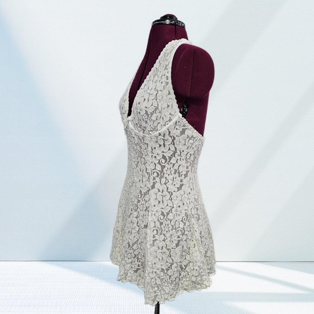 Escante Elegant Vintage Lace White Halter Babydoll Lace Lingerie Dress - Picture 5 of 14